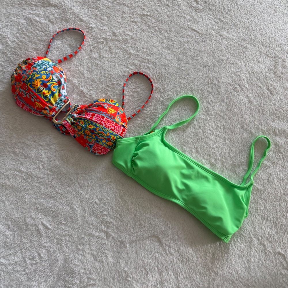 Wild Fable Green Bikini Top S + Floral Underwire Top S Swim Top Bundle